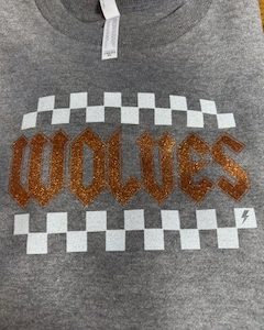 Wolves Orange Glitter and White Checker